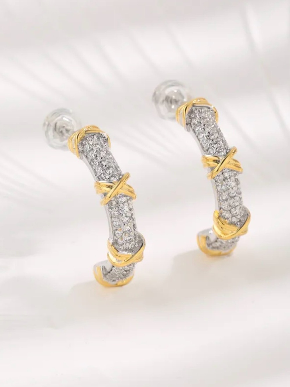 Pave "X" Hoop Earrings NWT Gold Plated